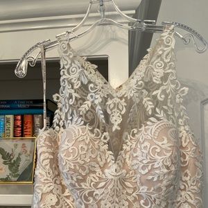 Blush pink lace wedding dress